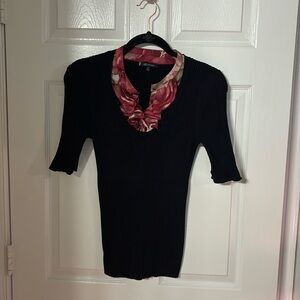 AK Anne Klein Cotton Top with Ruffle Floral Bib in Size XL
